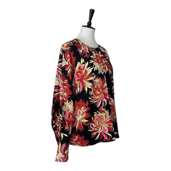 Who What Wear Top Round Neck Long Sleeves Black Red Floral Satin Women’s Size XL - Picture 4 of 14